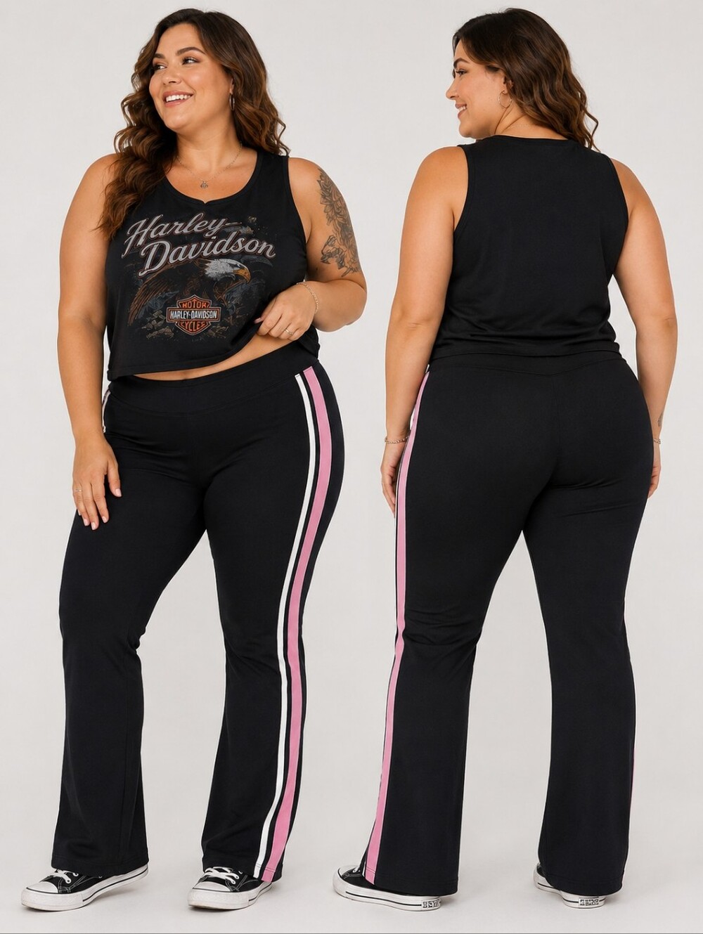 Harley-Davidson Black Athletic Leggings Pink Side Stripe Logo Size 2w